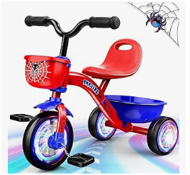 Best Kids Tricycles of Top Brands - Baby Bicycles or Kids Tricycles or Tricycle for Toddlers 1-3 3-5 Year Olds, Spider Toddler Bike Baby Balance Bike with Colorful Lighting Wheels & Large Basket