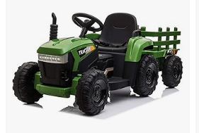 Kids Electric Vehicles - Electric Ride On Toy Tractor, 12v Battery-Powered 4 Wheels Ride On Car with Trailer, 35W Dual Motors/3-Gear-Shift/LED