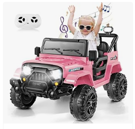 Kids Electric Vehicles - Kids Ride on Car with Remote Control, Battery Powered Car with Music Player, LED Lights, 3 Speeds, Bluetooth, Spring