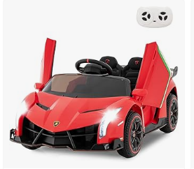 Kids Electric Vehicles - INFANS2 Seater Kids Ride on Car, 12V 4WD Licensed Lamborghini Veneno Powered Electric Vehicle with Hydraulic Doors