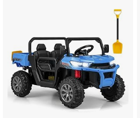 Kids Electric Vehicles - Olakids2 Seater Ride On Car, 12V Off-Road UTV Electric Vehicle with Remote Control, Dump Bed, Extra Shovel, Music, USB, AUX