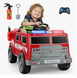 Kids Electric Vehicles - ELEMARA 12V7AH Ride on Fire Truck, Electric Ride on Car for Kids, Battery Powered Toddler Car w/Parent Remote Control
