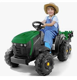 Kids Electric Vehicles - ELEMARA 24V 9AH Ride on Tractor with Easy Detachable Trailer, 400W Motors Electric Tractor Toy for Big Kids