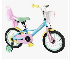 Baby Bicycles - RULLY Girls Bike for 3 4 5 Years Children, 14 Inch Toddler Bicycle with Training Wheels, Doll Seat, Basket