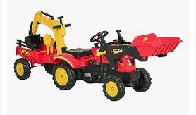 Pedal Vehicles - Aosom 3 in1 Kids Ride On Excavator/Bulldozer, Pedal Car Digger Toy Move Forward/Back with 6 Wheels and Detachable