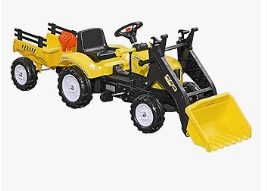 Pedal Vehicles - Aosom Kids Ride-On Excavator, Pedal Car Bulldozer, Move Forward/Back with Real Working Dirt Bucket, 6 Wheels, & Cargo Trailer