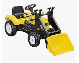 Pedal Vehicles - Aosom Kids Manual Pedal Ride-On Excavator with Front Loader Digger, Ride-On Tractor for 3 Year Old, Yellow