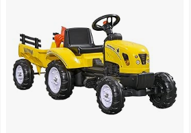 Pedal Vehicles - Aosom Kids Ride on Farm Tractor, Manual Pedal Ride on Car with Back Storage Trailer, Shovel & Rake, Horn for Age 3 Years Old, Yellow