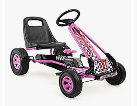 Pedal Vehicles - HONEY JOY Go Kart for Kids, 4 Wheel Quad Off-Road Pedal On Foot Go Cart w/Steering Wheels & Adjustable Seat, 2 Safety Brakes, EVA Rubb..