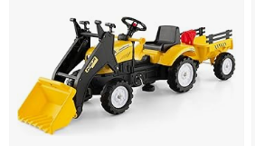 Pedal Vehicles - Olakids Kids Ride on Excavator, Pedal Digger Car Bulldozer with Manual Control Bucket, Detachable Cargo Trailer, Shovel, Rake, 6 Wheels