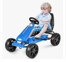 Pedal Vehicles - Olakids Pedal Go Kart for Kids, 4 Wheel Powered Ride on Toy Car, Outdoor Indoor Foot Racer for Boy Girl with Adjustable Bucket