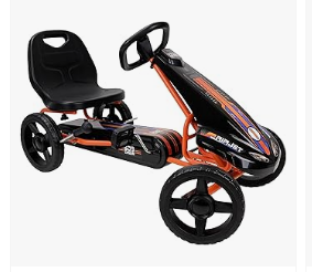 Pedal Vehicles - Air Jet Pedal Go Kart - Orange - Kids, Sporty Graphics on The Front Fairing, Adjustable Bucket Seat, 4 Spoke Rims w/ 10" EVA