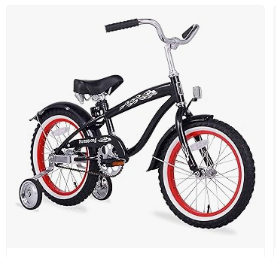 Kids Cruiser Bike - Firmstrong Bruiser Boy’s Single Speed Bicycle w/ Training Wheels, 16-Inch, Black w/ Red Rims