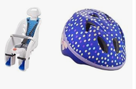 Schwinn Tricycle for Kids - Schwinn Deluxe Bike Child Carrier & Classic Infant Helmet Set, Rear Mounted Seat with Quick-Release Harness & Helmet for Kids 0-3