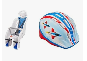 Schwinn Tricycle for Kids - Schwinn Deluxe Bike Child Carrier & Classic Infant Helmet Set, Rear Mounted Seat with Quick-Release Harness & Helmet for Kids 0-3