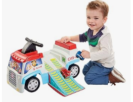 Paw Patrol Toys - Paw Patrol Ride on Toys, Kids Bike & Tricycles, and Scooters - Paw Patrol Push Ride-On, Plays Theme Song - Includes Chase & Marshall Sculpted Mini Vehicles for Added Fun