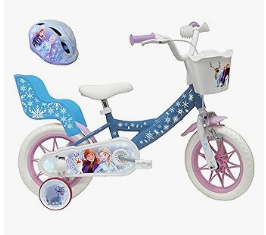 Disney Frozen Bike - Tricycle & Scooter - Vélo ATLAS 12 Inch Frozen Girl's Bike with 1 Brake, Front Basket, Rear Doll-Holder, Mudguards, Crankcase and Stabilizers +