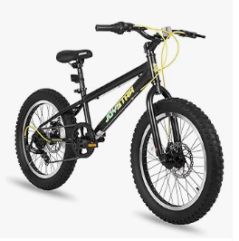 JOYSTAR Kids Bike - JOYSTAR, 20 Inch Mountain Bike for Kids Ages 7-12 Year Old, 3-Inch Wide Knobby Tires, 7 Speed Shimano Drivetrain, Disc Brakes, Fat Tire
