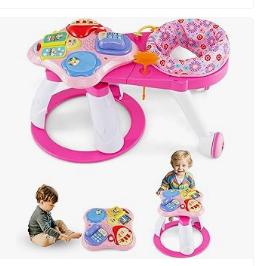 INFANS Baby Stroller & Walker, Tricycle & Bike, Kids Ride on Car - INFANS 3 in 1 Walk Around Baby Activity Center, Baby Walker with Play Table, Wheels, Detachable