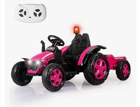BOBIKE - Kids Balance Bike & Trike and kids Electric Vehicle - Bobike Kids Tractor Toy with Trailer,12V Kids Ride On Car with Remote Control, Power Wheels Tractor with 3-Gear Shift and LED Light