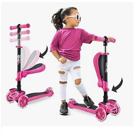 Hurtle - Hurtle Bike & Trike and Kids Scooter - Hurtle3-Wheeled Scooter for Kids - Wheel LED Lights, Adjustable Lean-to-Steer Handlebar, and Foldable Seat - Sit or Stand Ride
