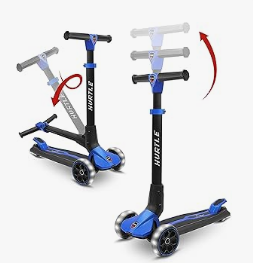 Hurtle - Hurtle Bike & Trike and Kids Scooter - Hurtle Kids Scooter - Child Toddler Kick Scooter Toy - 3 Wheel Scooter with Adjustable Height, Anti-Slip Deck, Flashing Wheel Lights