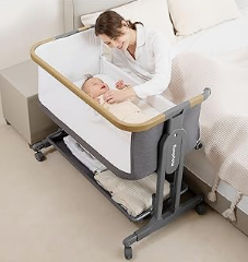 Maydolly Baby Balance Bike and Baby Bassinet - 3-in-1 Baby Bassinet Bedside Sleeper, Baby Bassinet Bedside Crib with Mattress & Breathable Sheet, Full Mesh Sides, 7 Height