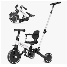 XJD Kids Bike & Trike, and Electric Car - XJD Toddler Bike, 6 in 1 Folding Toddler Tricycle for 1-4 Year Old with Push Handle, Balance Bike with Removable Pedal, Backrest