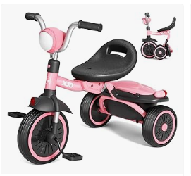 XJD Kids Bike & Trike, and Electric Car - XJD Toddler Tricycle, Foldable Toddler Bike with Pedals, Tricycle for 2-5 Year Olds, Adjustable Comfortable Seat, Birthday Gift
