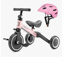 XJD Kids Bike & Trike, and Electric Car - XJD Toddler Helmet & Tricycle Combo, Kids Bike Helmet & 5 in 1 Tricycle, Pink, 5 Inch Alloy Wheels, Ages 12 Months - 3 Years