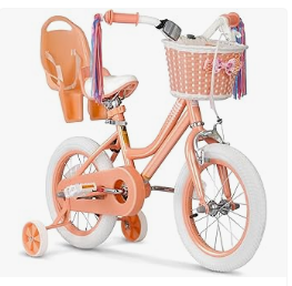 XJD Kids Bike & Trike, and Electric Car - XJD Girls Bike for 2-12 Years Old Kids, 12 14 16 Inch Kids Bike with Training Wheels, Streamers, Basket and Doll Seat
