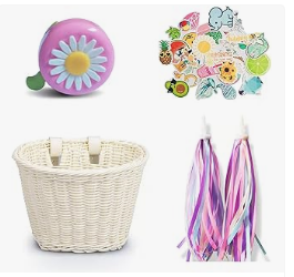 Baby Bike Accessories for Kids - Kid's Bicycle Basket, Colored Tassels Wicker Front Handlebar Bike Basket Handlebar with Streamers Bell