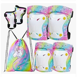 Kids Cycling Protective Gear - FIODAY Knee Pads for Kids Unicorn Knee Elbow Pads Wrist Guards with Drawstring Bag Adjustable Protective Gear Set