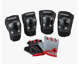 Kids Cycling Protective Gear - Schwinn Kids Bike Gloves Set, Knee and Elbow Pads, Protective Gear, Girls and Boys Bike Accessories, Black/Gray