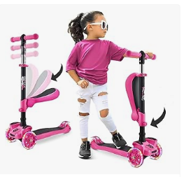 Best Scooter for Kids - Hurtle 3-Wheeled Scooter for Kids - Wheel LED Lights, Adjustable Lean-to-Steer Handlebar, and Foldable Seat