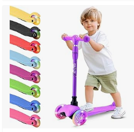 Best Scooter for Kids - Hurtle Mini Kickboard Scooter for Kids – Height Adjustable 25-28 Inches, 3-Wheel Toddler Micro Scooter with LED Light-up