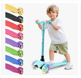 Best Scooter for Kids - Hurtle Mini Kickboard Scooter for Kids – Height Adjustable 25-28 Inches, 3-Wheel Toddler Micro Scooter with LED Light-up