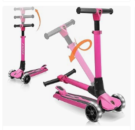 Best Scooter for Kids - Hurtle 3 Wheeled Scooter for Kids - Foldable Stand Child Toddlers Toy Kick Scooters w/ Built-in LED Wheel Lights, Anti-Slip Wide