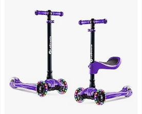 Best Scooter for Kids - LaScoota 2-in-1 Kids Kick Scooter, Adjustable Height Handlebars and Removable Seat, 3 LED Lighted Wheels and Anti-Slip Deck