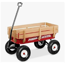 Best Wagons for Kids - Radio Flyer Pull Along Kids Wagon with Foldable Handle and Wooden Stake Sides, Red - Heavy Duty Outdoor Cart and Carrier