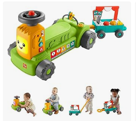 Best Wagons for Kids - Fisher-Price Baby to Toddler Toy Laugh & Learn 4-in-1 Farm to Market Tractor Ride On with Pull Wagon & Smart Stages for infants