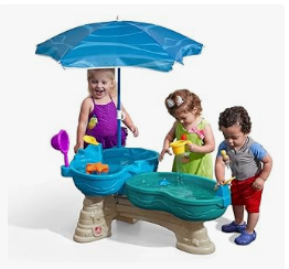 Step2 Water Table - Step2Spill & Splash Seaway Water Table, Kids Two-Tier Water and Sand Activity Sensory Playset, Comes with Umbrella, Summer