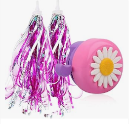 Kids Streamers and Bike Bell for Girls-1 Pack Flower Bicycle Bell with 2 Pack Handlebar Streamers Scooter Tassels for Children's