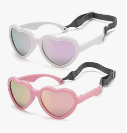 Flexible Heart Shaped Baby Polarized Sunglasses with Strap..