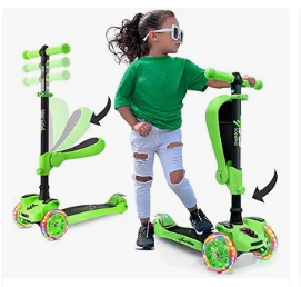 Hurtle 3-Wheeled Scooter for Kids - Wheel LED Lights, Adjustable Lean-to-Steer Handlebar, and Foldable Seat